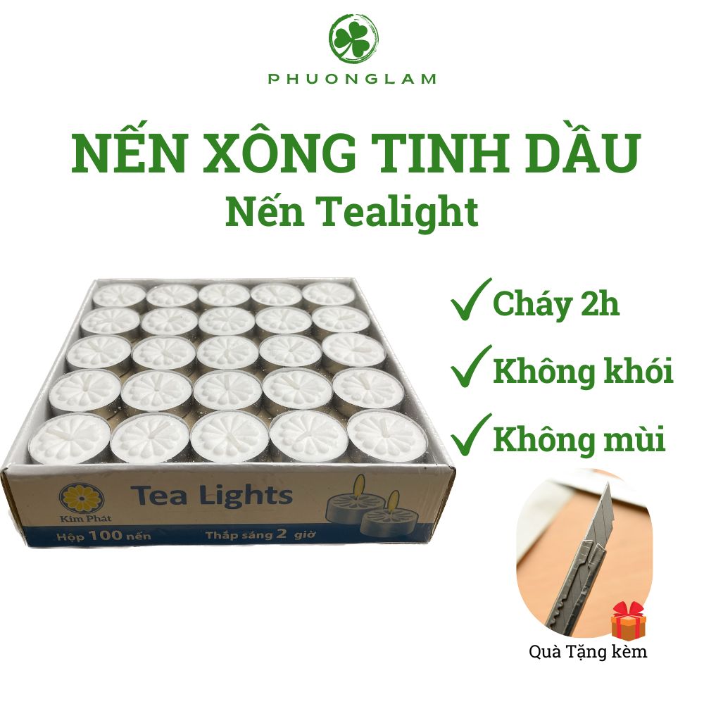 Nến tealight nhỏ đốt đèn xông tinh dầu, đèn cầy viên tròn màu trắng vàng đỏ trang trí 100 viên