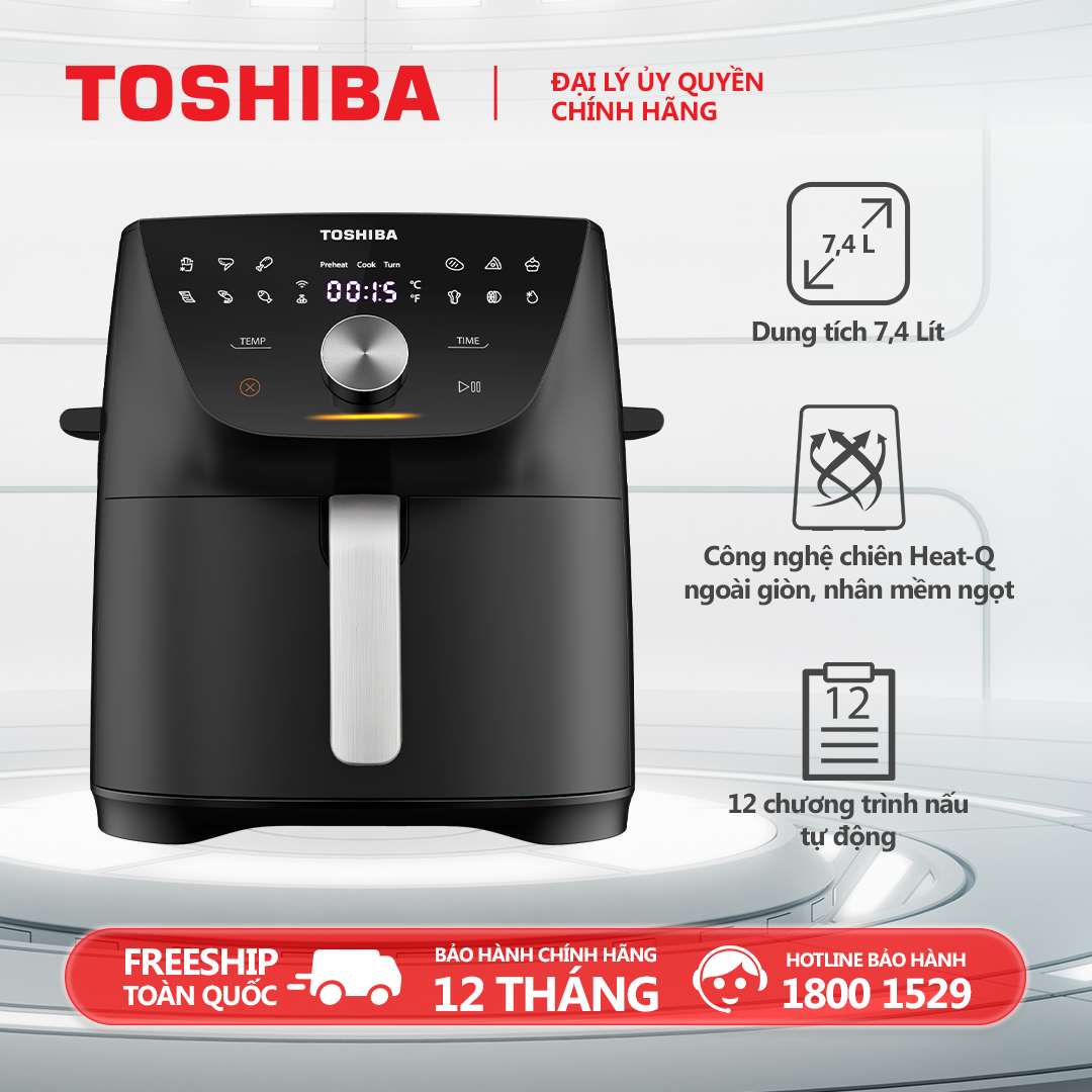 Nồi chiên không dầu Toshiba AF-74CS - Dung tích 7.4L, Điều khiển cảm ứng, 12 chương trình nấu, Nhiệt đô 40°C -200°C, Kèm vỉ chiên - Hàng chính hãng, bảo hành 12 tháng
