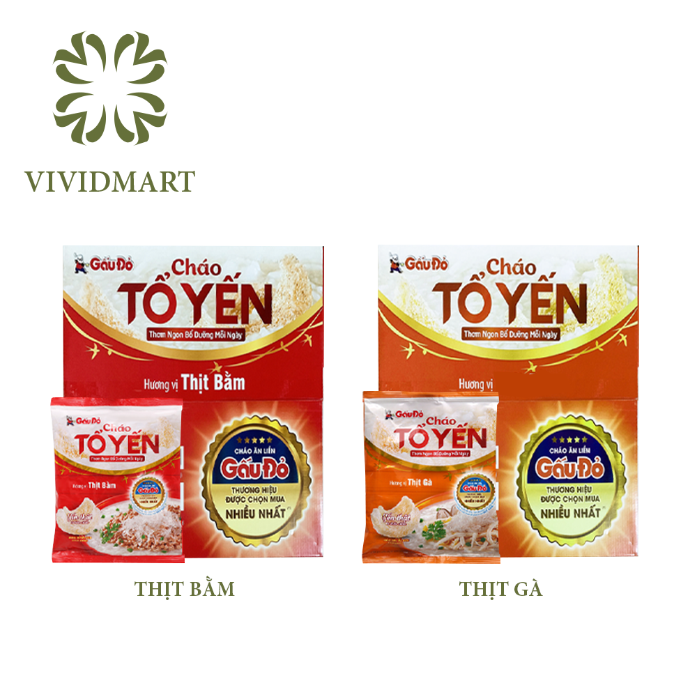 Cháo tổ yến gấu đỏ vị thịt bằm, thịt gà - gói 50g - gấu đỏ