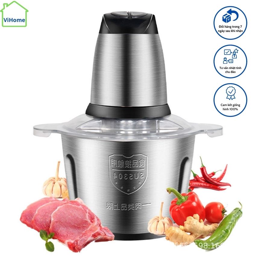 [Freeship + Quà 15k] Máy xay thịt tỏi ớt KITCHEN EXPERT VS05 đa năng, thiết kế nhỏ gọn, chắc chắn, cầm tay tiện dụng, xay nhuyễn nhanh chóng, 4 lưỡi 2021 cối thép không gỉ siêu bền-ViHome.Store
