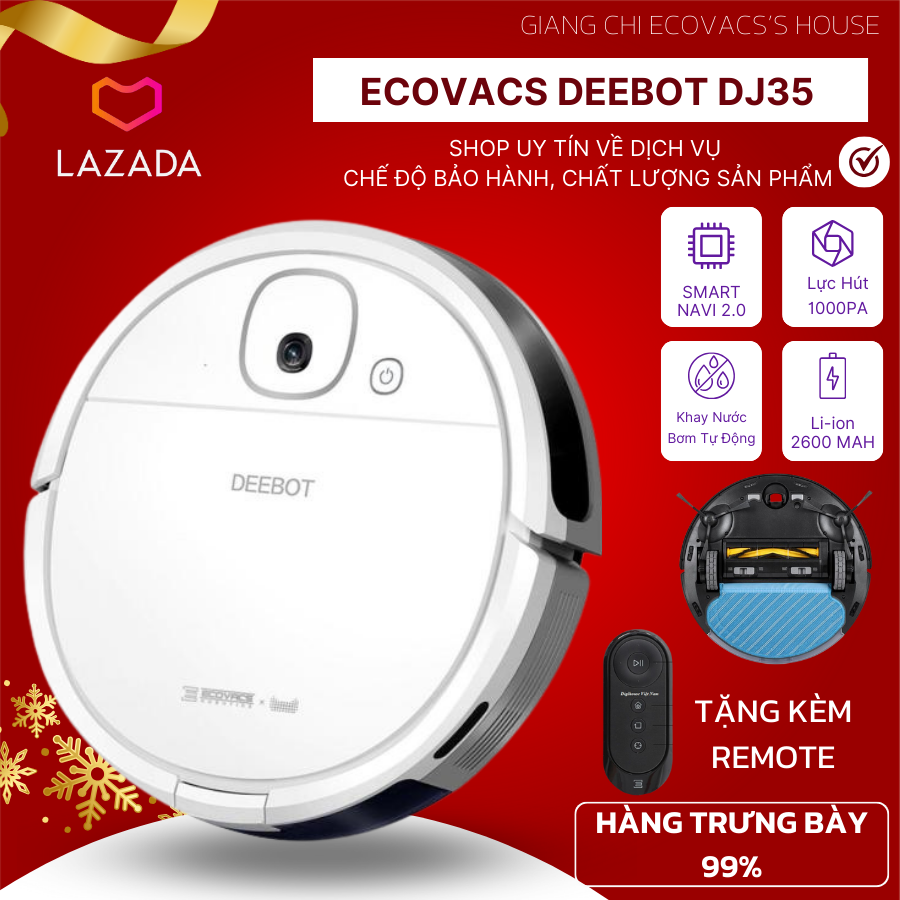 [BẢO HÀNH 12 THÁNG ] Robot hút bụi lau nhà ECOVACS DEBOOT DJ35, Robot thông minh -Tặng kèm Remote - Lực hút mạnh - robot lau nhà hút bụi thông minh - BH UY TÍN - Hàng Trưng bày MỚI 99% -  UY TÍN TẠI GIANG CHI ECOVACS'S HOUSE