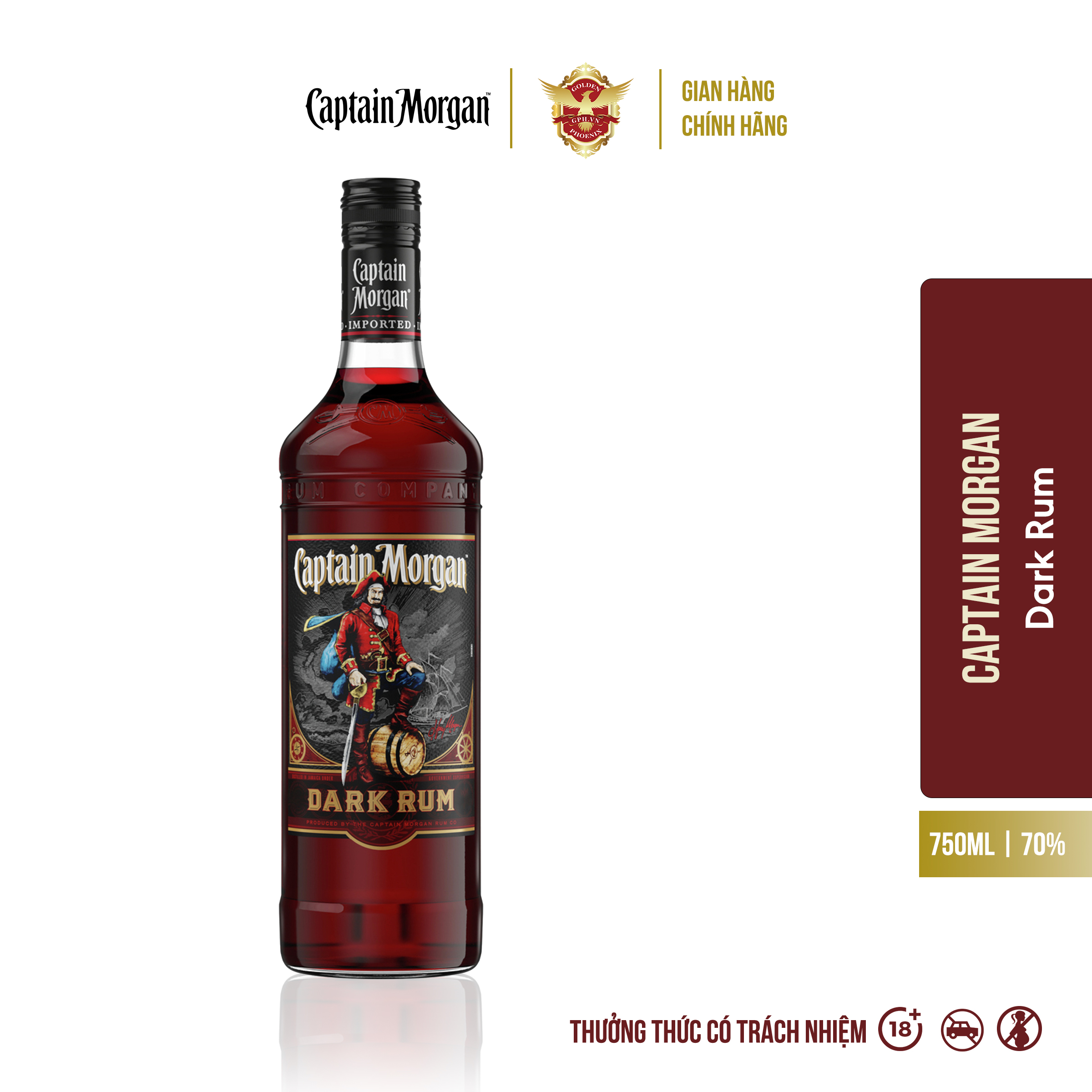 Rượu Captain Morgan Dark 40% 750ml - Rượu Rum Cao Cấp Hương Vị Truyền Thống, Mạnh Mẽ