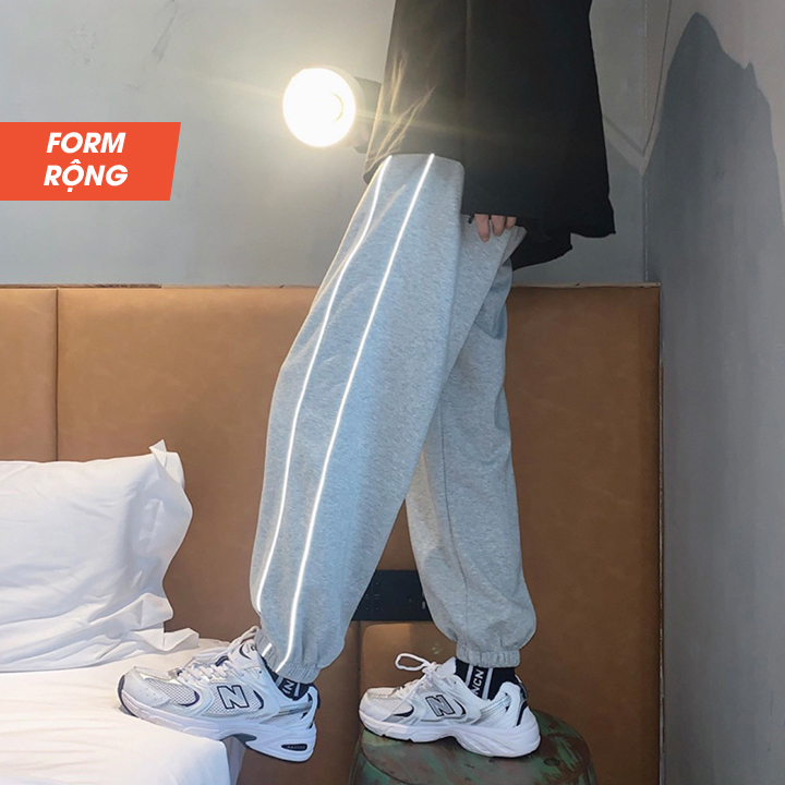 Quần nỉ nam jogger bo gấu, sườn phản quang dáng suông cực đẹp