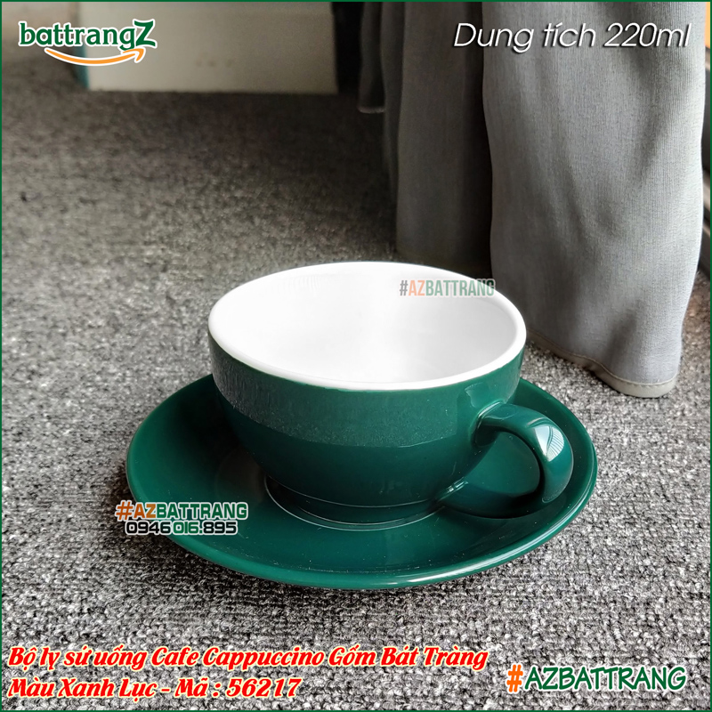 [220ml] Ly sứ uống cafe Cappuccino màu Xanh Lục gốm Bát Tràng AZ