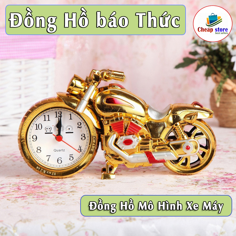 Đồng hồ báo thức để bàn mô hình xe máy, đồng hồ trang trí để bàn