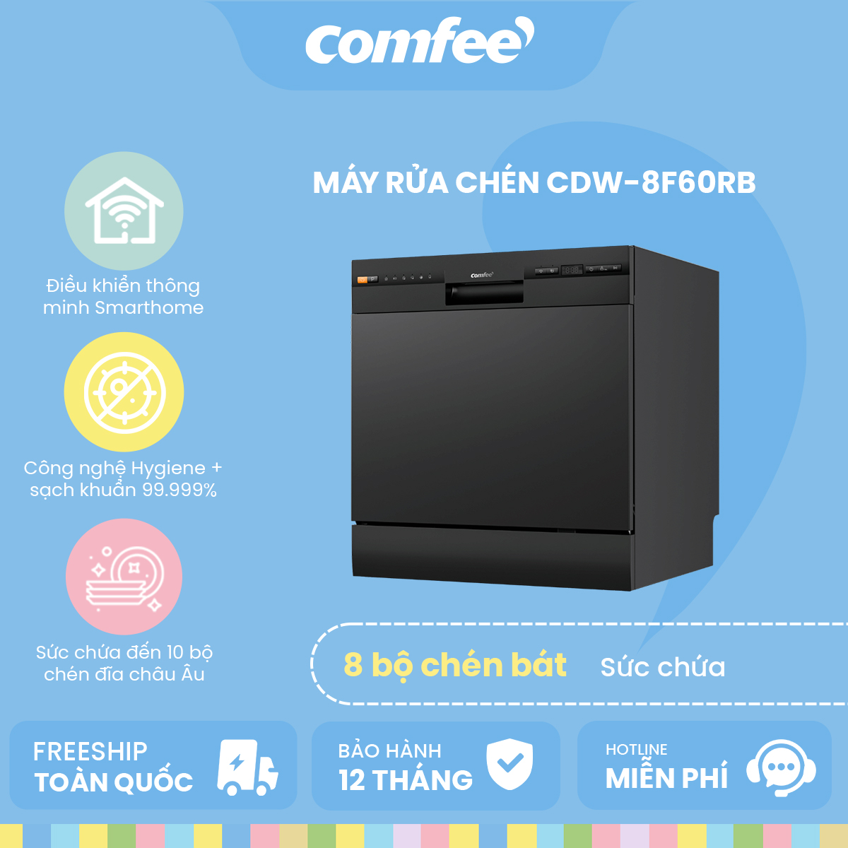 MÁY RỬA CHÉN THÔNG MINH COMFEE​ CDW-8F60RB​