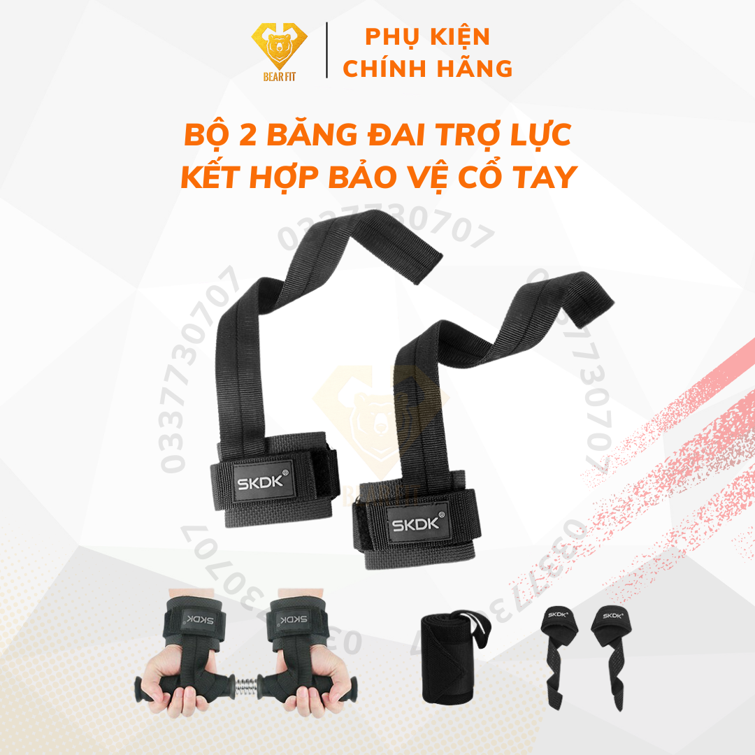 Bộ 2 Băng đai trợ lực, bảo vệ cổ tay (miếng cuốn) khi nâng tạ, đu xà cho nam và nữ