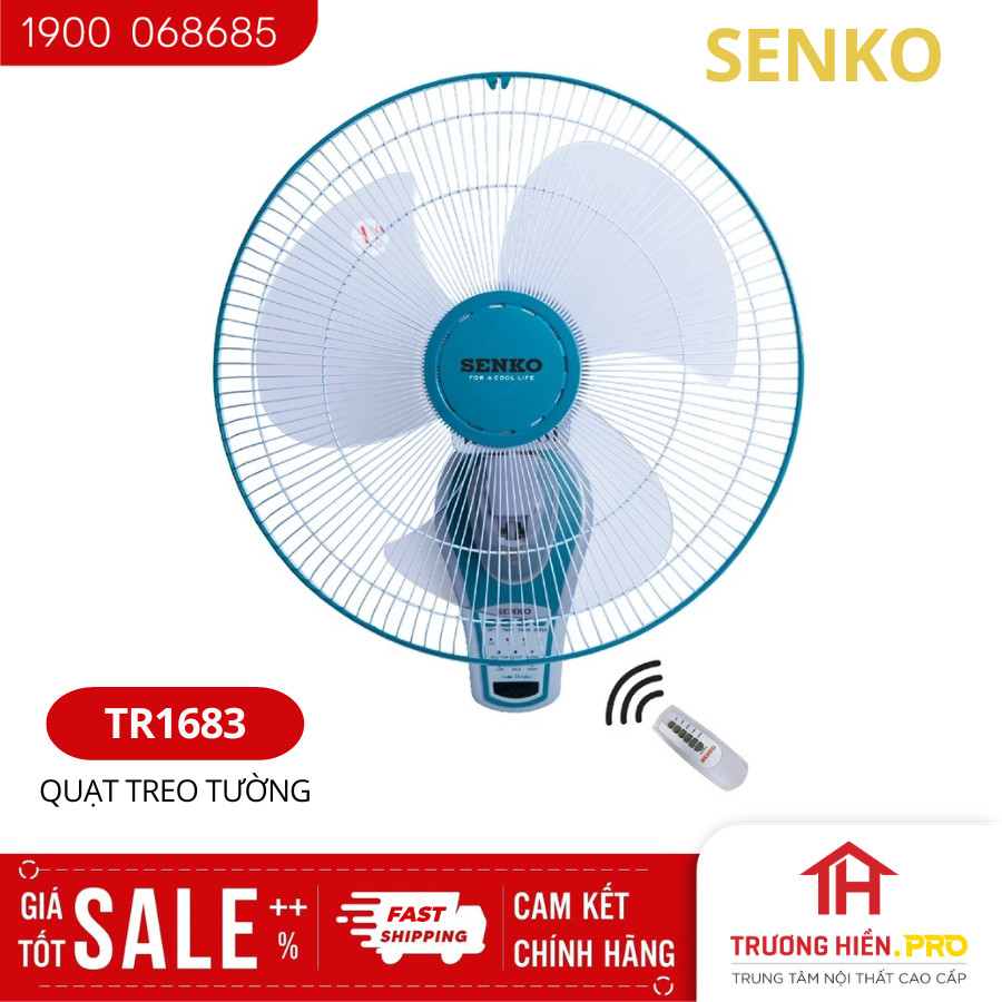 Quạt treo tường Senko có điều khiển từ xa TR1683 - Công suất 47 W- Hàng Chính Hãng - Giao màu ngẫu nhiên