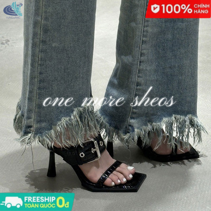 YUNGUANG Giày cao gót hở mũi có khóa hở ngón kiểu thiểu số cho nữ giày xăng đan đầu máy mới hợp thời trang và dép đi trong nhà