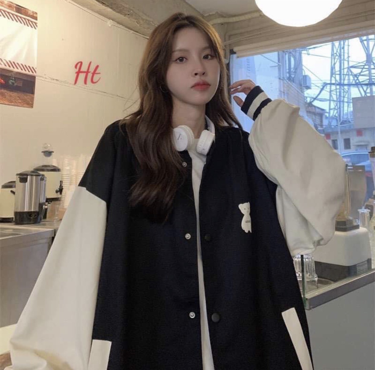 Áo khoác bomber nỉ lô gô gấu HT12