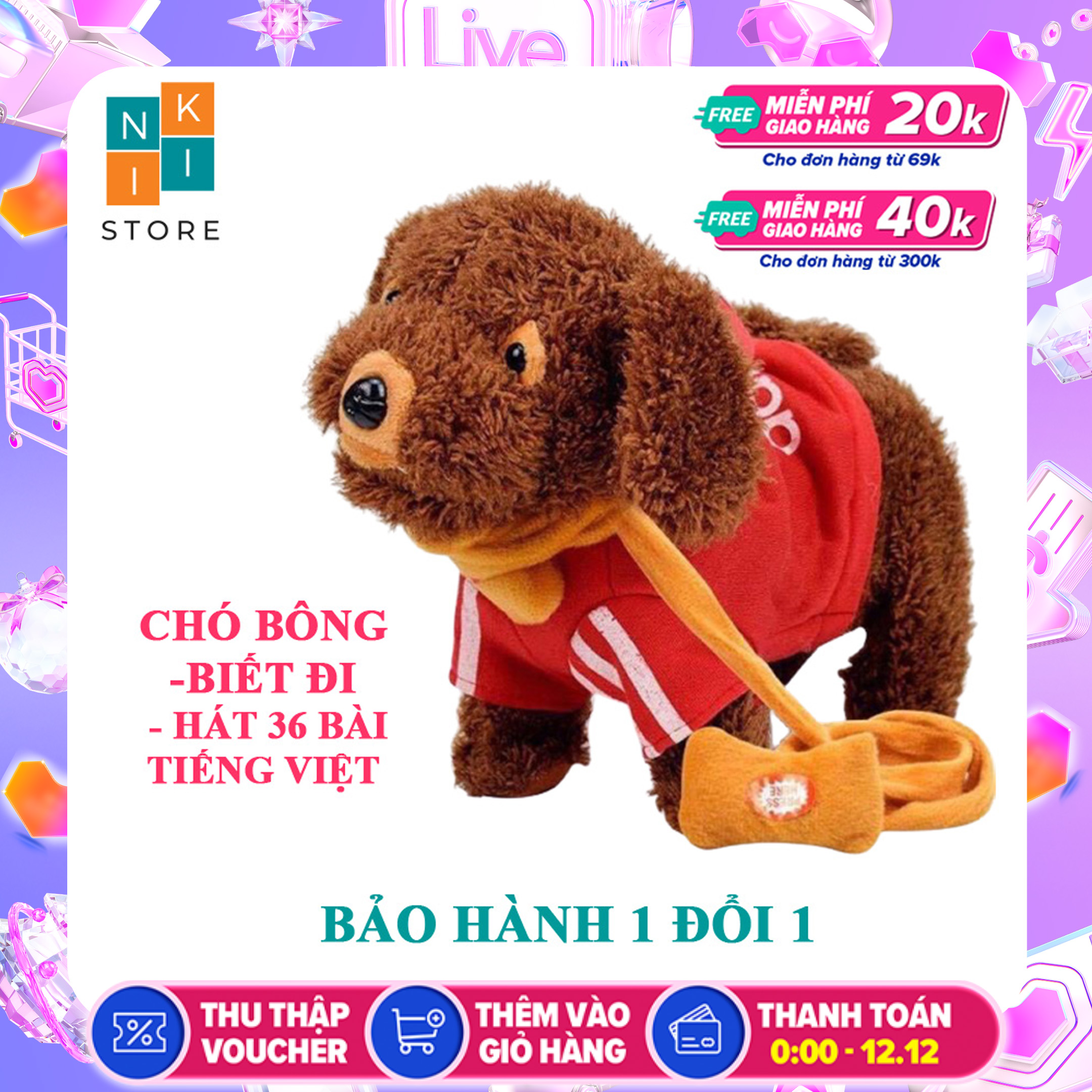 [ FREE SHIP-TIẾNG VIỆT] Chó bông biết hát tiếng việt, chó bông biết đi, lắc mông vẫy đuôi cho bé- Con chó đồ chơi, Đồ chơi cho bé - Niki Store