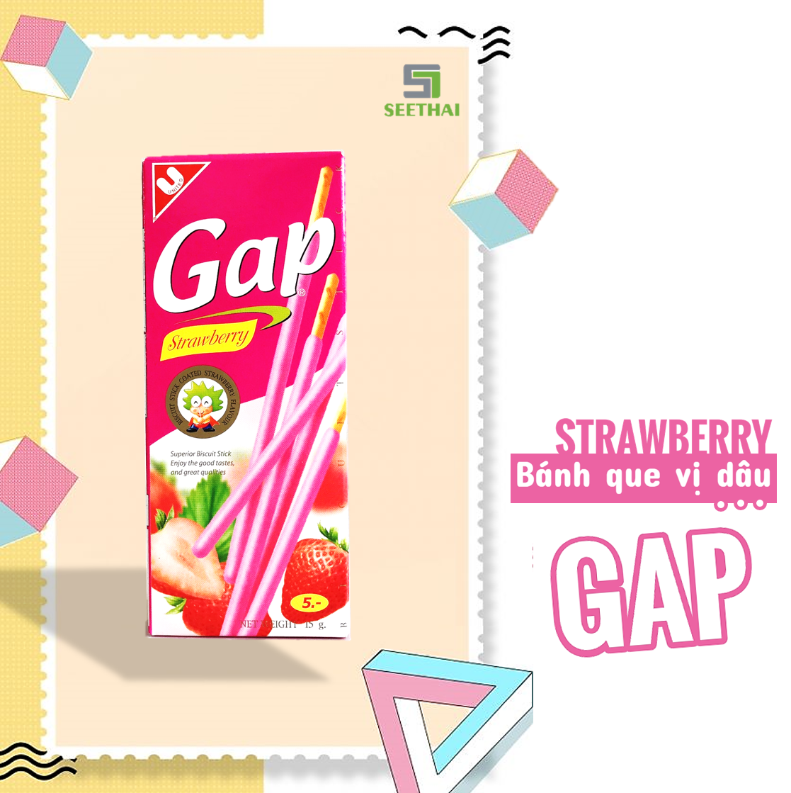 Bánh que kem dâu GAP Thái Lan 15gr - màu hồng - Gap sticky strawberry