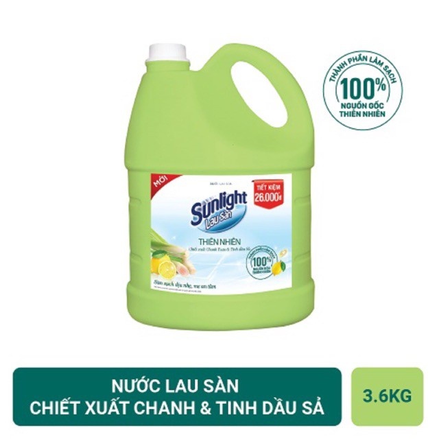 Nước lau sàn Sunlight thiên nhiên chiết xuất Chanh Yuzu & Tinh dầu sả 3.6kg