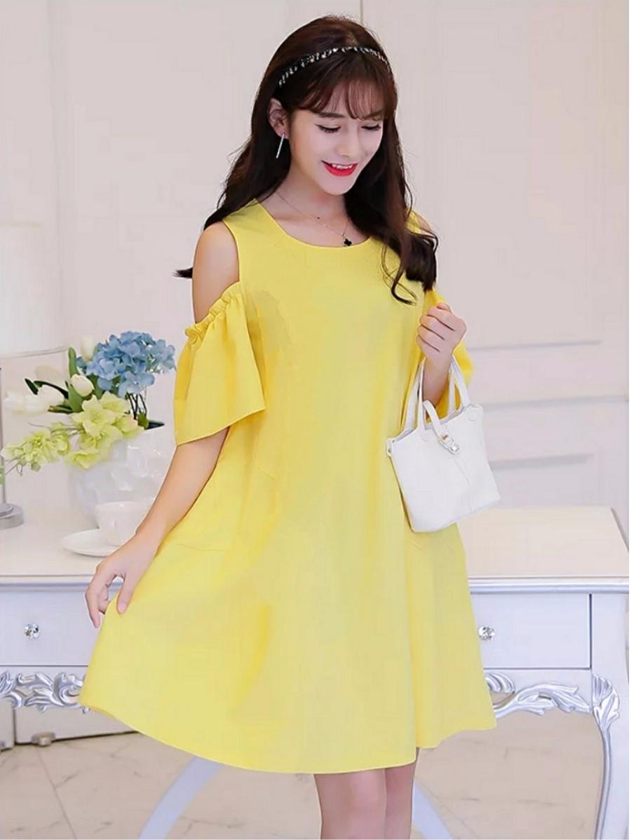 Đầm bầu công sở thời trang khoét vai