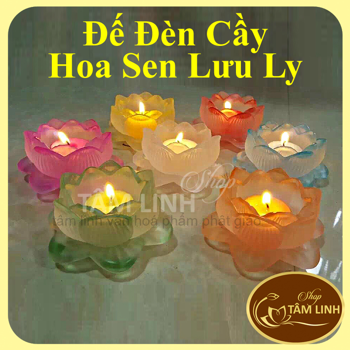 Đế đèn cầy hoa sen lưu ly nhiều màu
