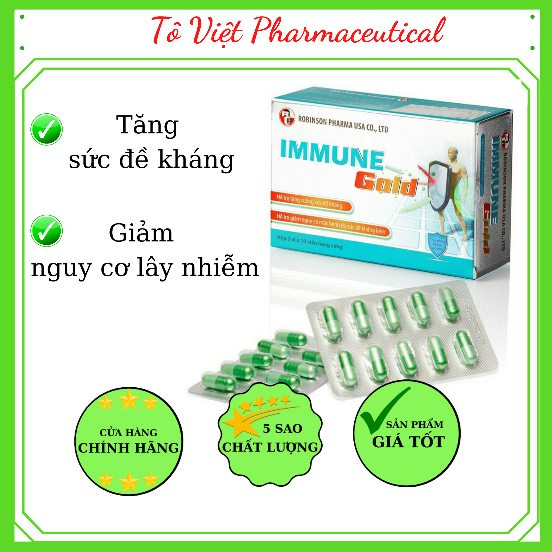 Tpcn tăng cường sức đề kháng và hệ miễn dịch - immune gold - hộp 30 viên