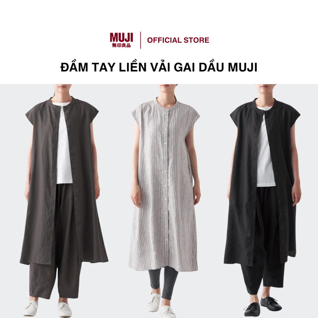 Đầm tay liền vải gai dầu muji