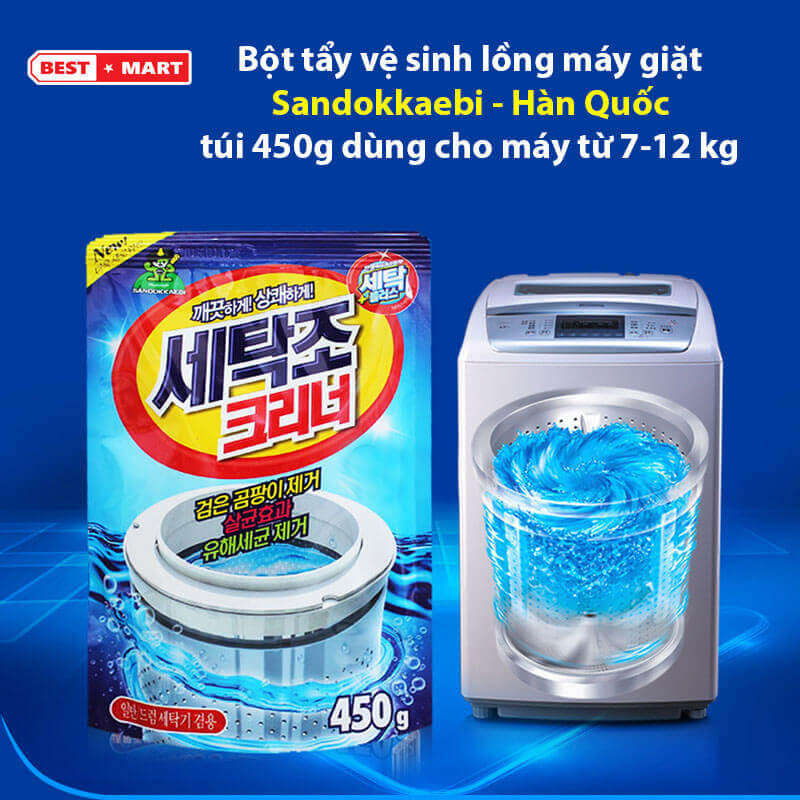 Bột Tẩy lồng máy  giặt Hàn Quốc Sandokkaebi 450g siêu sạch,tiết kiệm...cho máy giặt từ 7-12kg