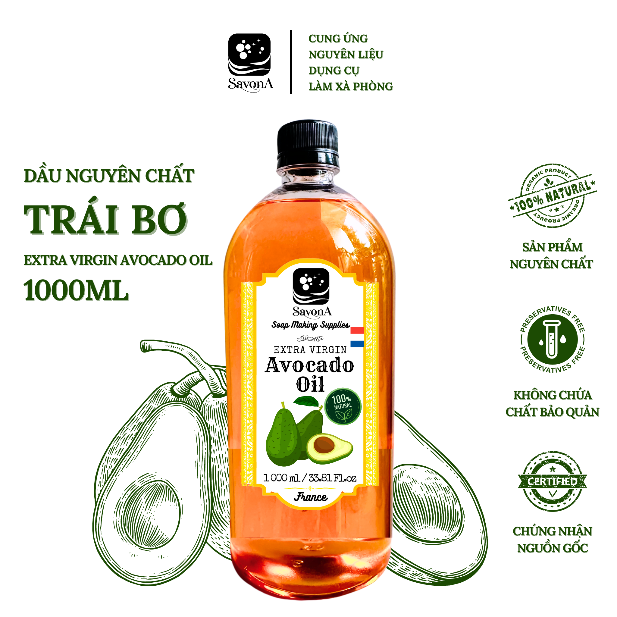 1 lit dầu trái bơ nguyên chất 1 lit - savona extra virgin avocado oil 1 lit
