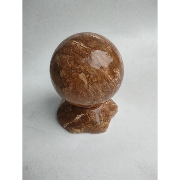 Bi đá phong thủy màu nâu vân gỗ đk 12 cm