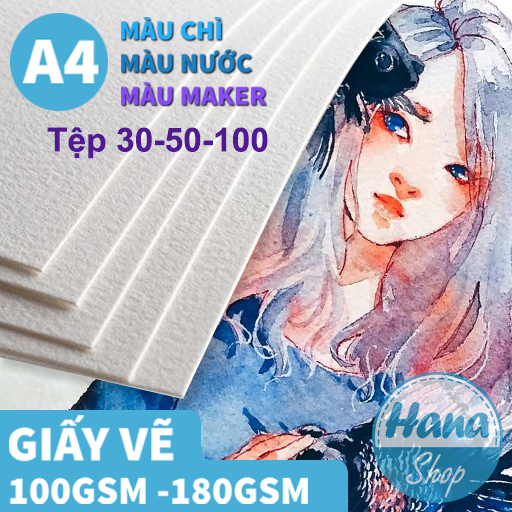Giấy vẽ màu nước,màu chì,maker A4, A5 (Xấp 30-100 tờ) 200gsm-100gsm