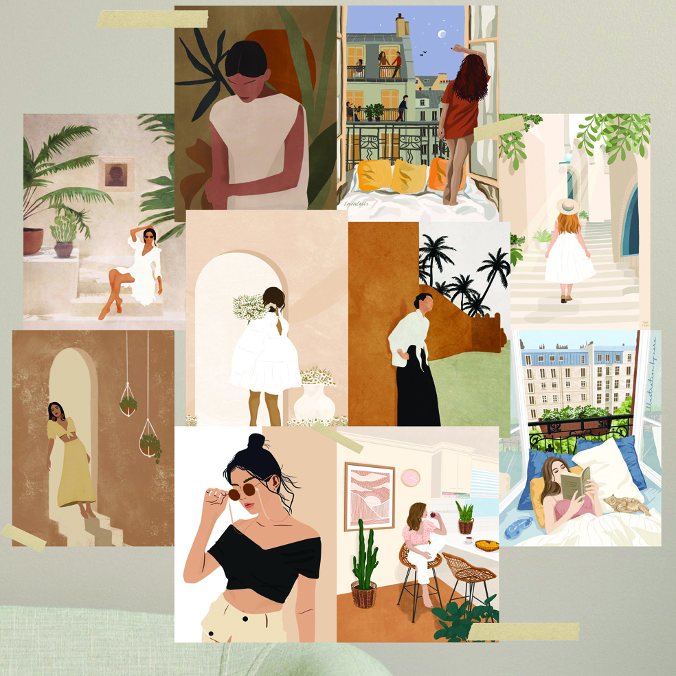 Postcard cô gái decor hiện đại set 10 tấm
