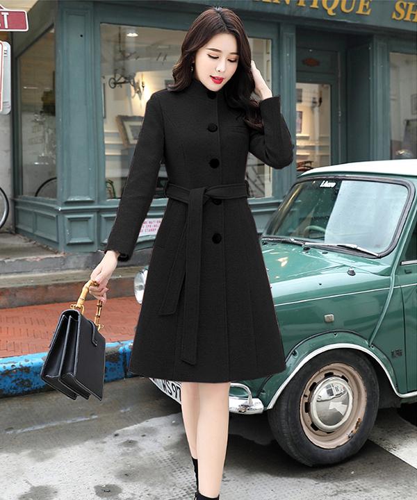 [Hoàn Tiền 25-27/4][HCM]ÁO KHOÁC DẠ CỔ TRỤ FORM DÀI PHỐI NÚT KÈM BELL  QC450397VN