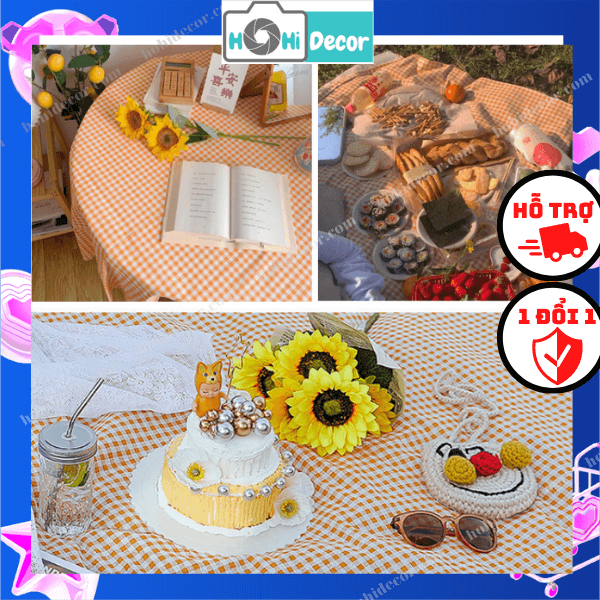 Thảm Picnic Chụp Ảnh Dã Ngoại, Đi Biển, Vải Caro, Khăn Trải Bàn - Phong Cách Vintage - Shop Hohi Decor
