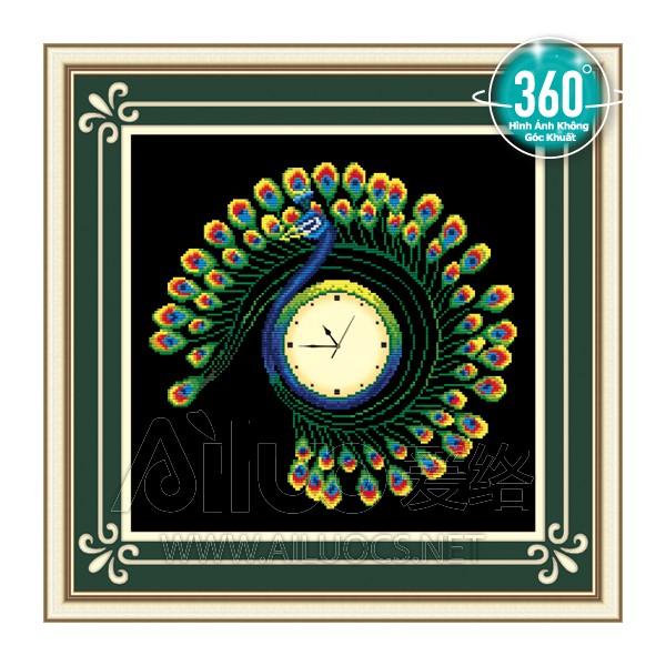 Tranh đính đá đồng hồ con công 77330
