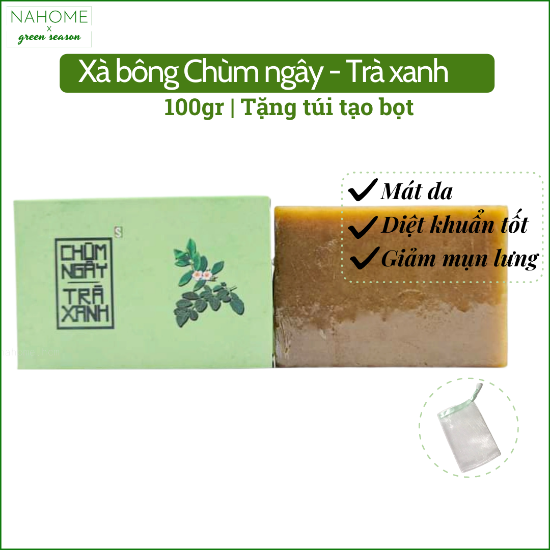 [HCM]Xà bông Chùm Ngây Trà Xanh Sinh Dược thảo mộc làm mát da diệt khuẩn tốt thích hợp cho da mụn mẩn ngứa 100gr Nahome