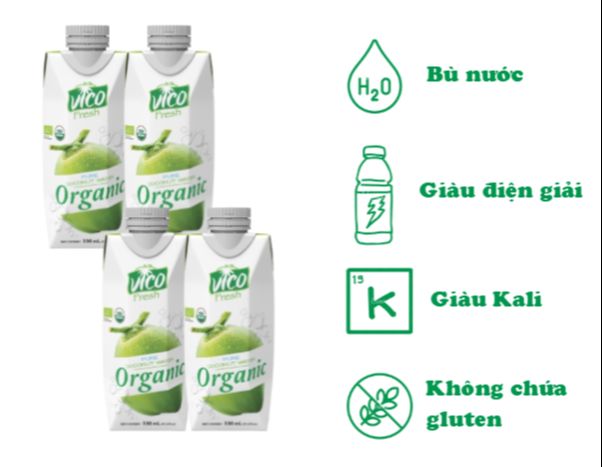 Combo 4 Hộp Nước Dừa Vico Fresh 330ml - Vị Organic