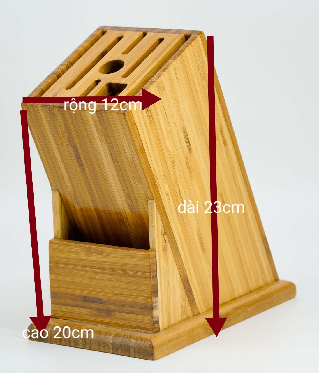 Hộp Đựng Dao Kéo Nhà Bếp Bằng Gỗ Tre Tự Nhiên, Tinh Tế Bảo Vệ Môi Trường, có đế chống trượt và khe thoát nước hàng tại xưởng