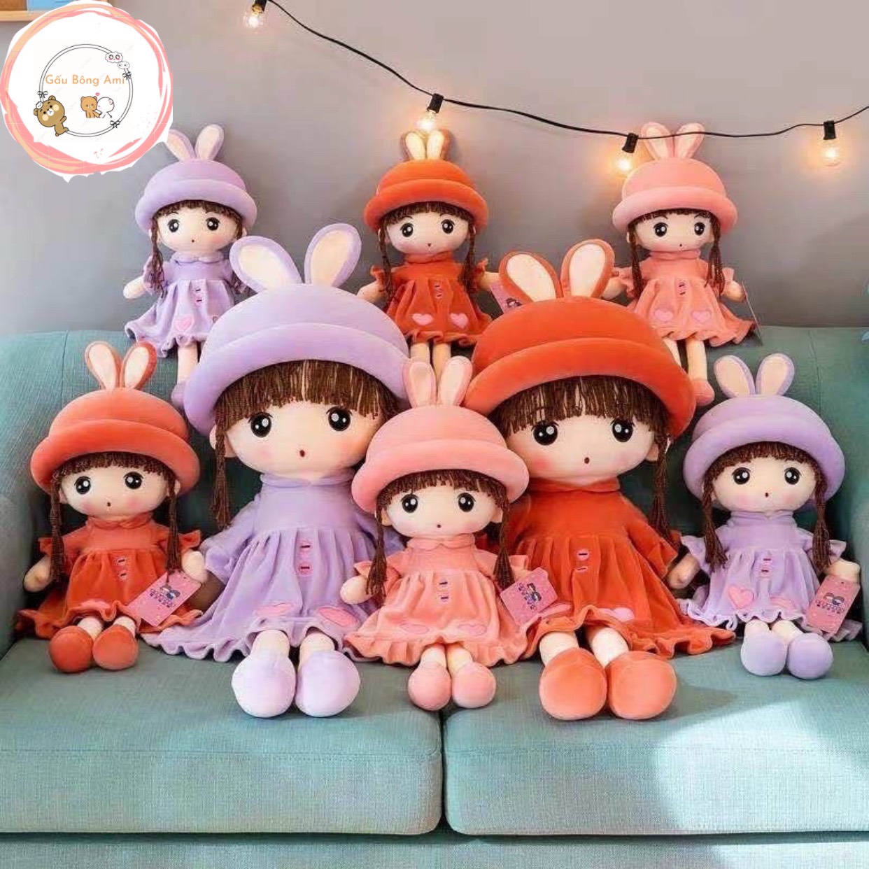 Gấu bông Búp bê mặc váy nỉ nhung - Búp Bê Bông Cho Bé - Gấu Bông Ami