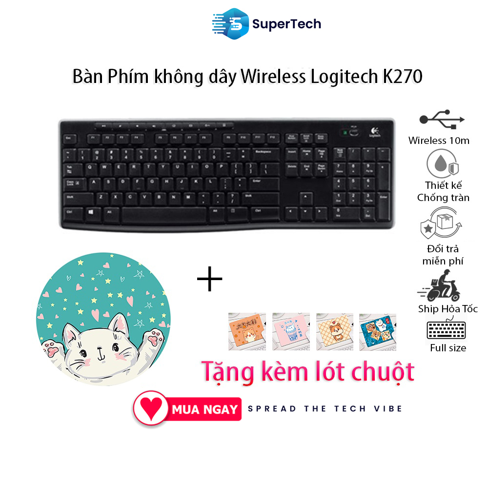 Bàn phím không dây logitech keyboard k270 chính hãng bảo hành toàn quốc