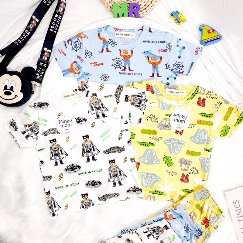 Bộ minky mom in siêu nhân bộ cộc thun lạnh cho bé trai
