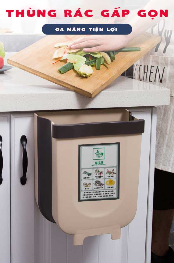 Thùng rác gấp gọn treo cánh tủ bếp, thùng rác đa năng
