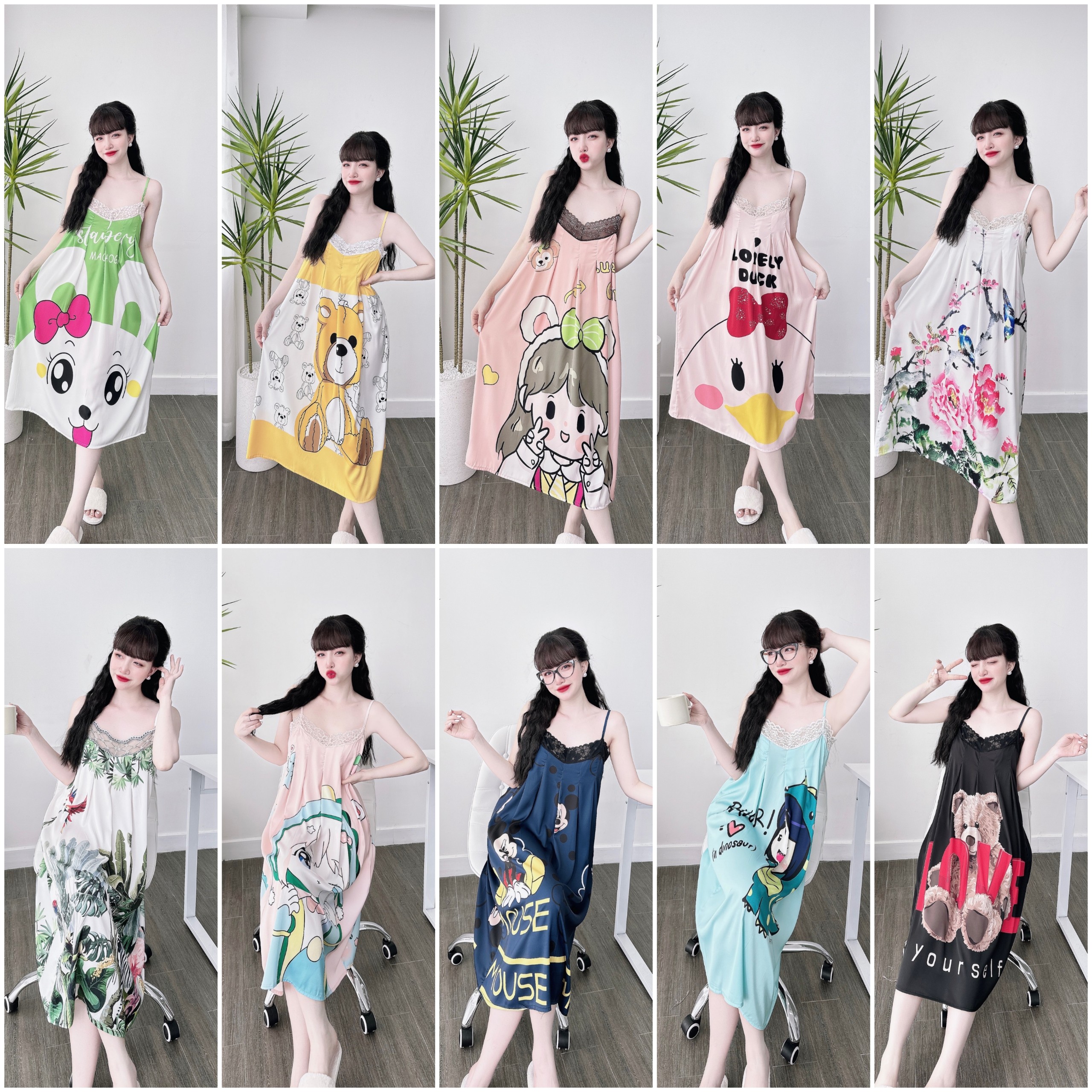 Vn1401 đầm xếp ly họa tiết dễ thương