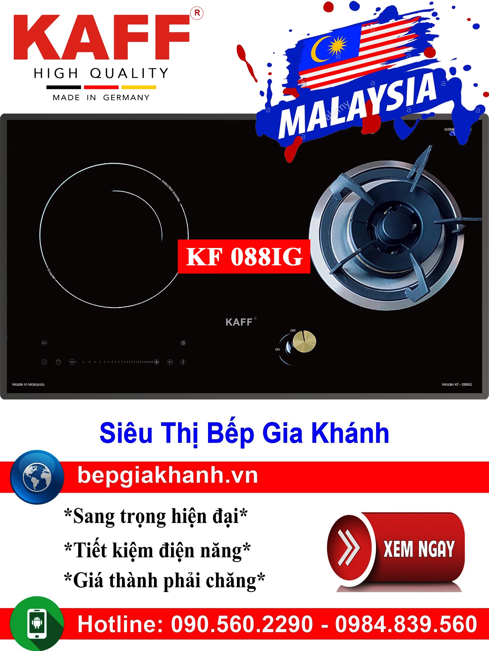 [HCM]Bếp gas kết hợp từ Kaff KF 088IG nhập khẩu Malaysia bếp gas bếp gas đôi bếp gas đơn bếp gas âm bếp ga bếp ga đôi bếp ga đơn bếp ga âm bep ga bep gas