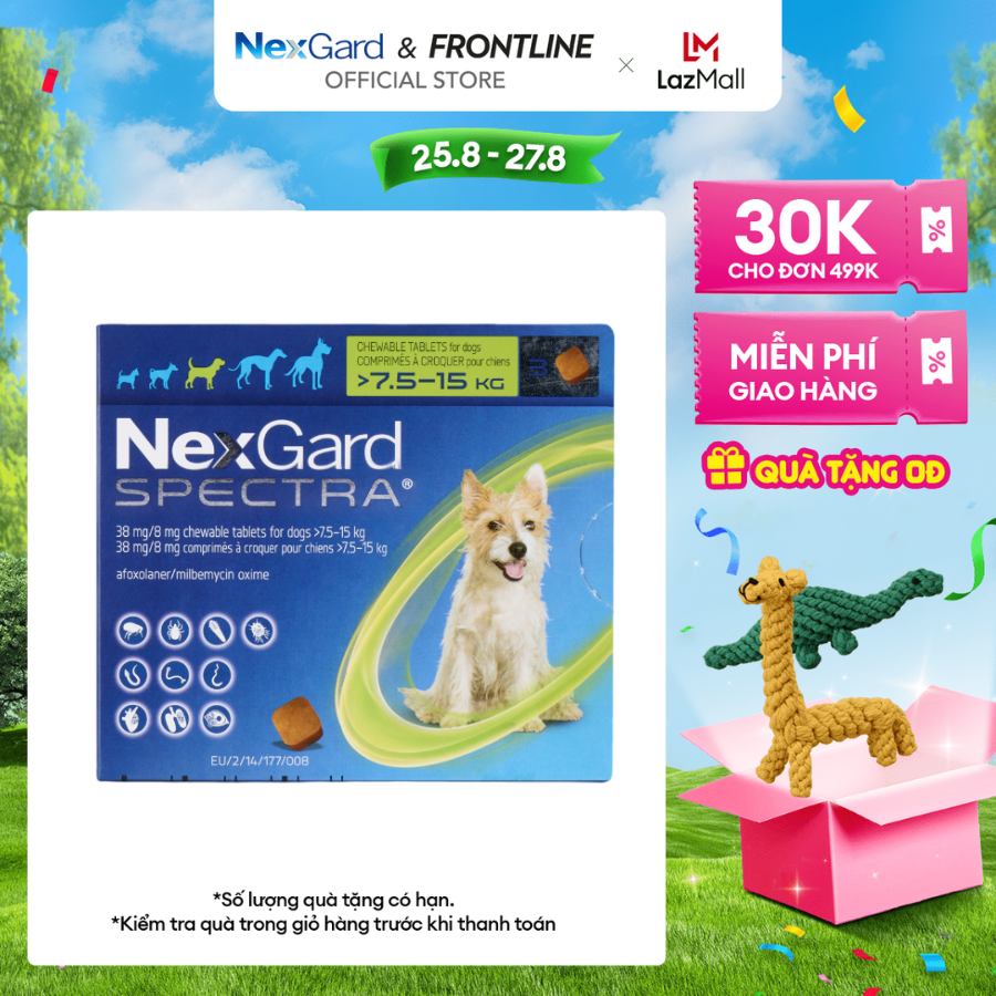 Nexgard spectra - viên nhai phòng & trị nội, ngoại ký sinh dành cho chó size m - 1 hộp 3 viên