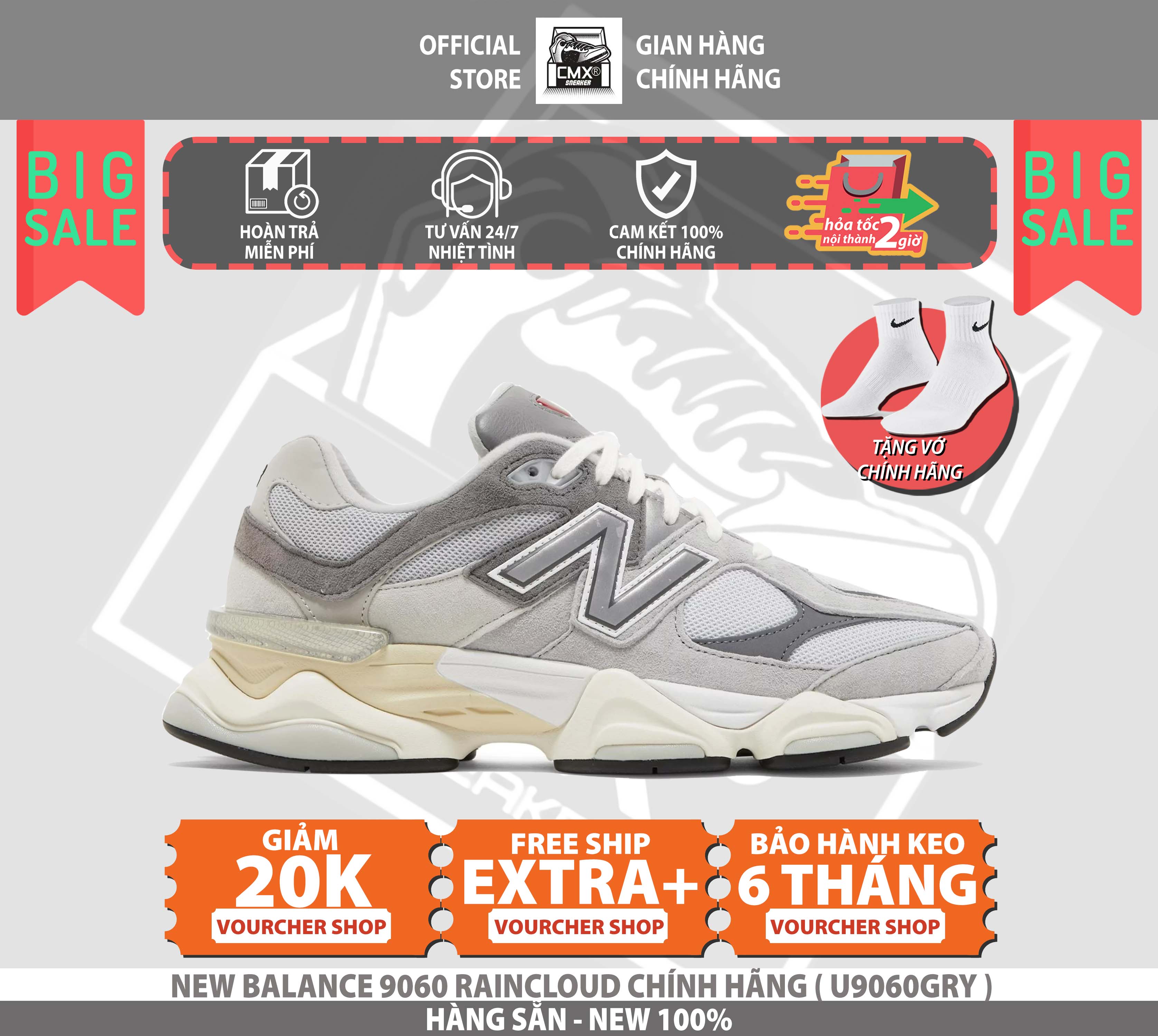 Giày new balance 9060 rain cloud - authentic 100%