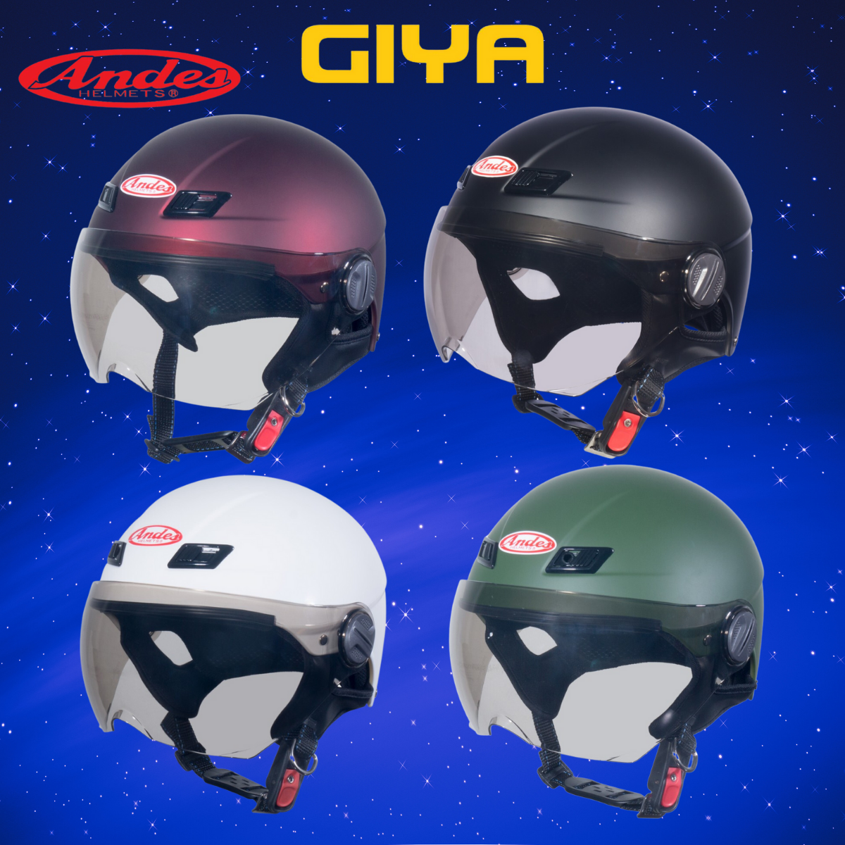 Mũ bảo hiểm nửa đầu ANDES 109K có kính che mặt đi xe máy, nón freesize cho nam và nữ vòng đầu từ 55-59cm - Giya Helmet