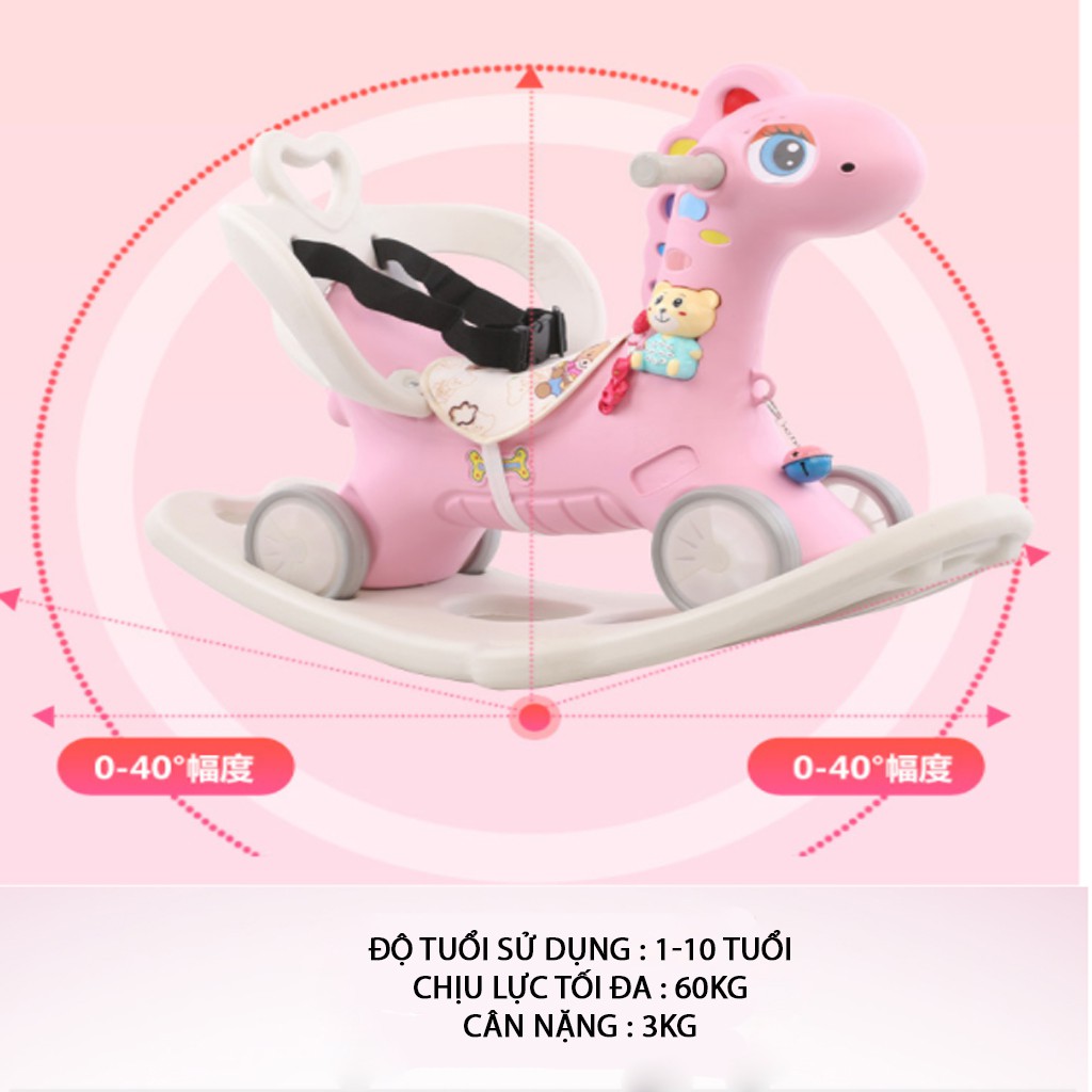 Ngựa bập bênh 3 in 1 có cán đẩy, bánh xe phát sáng