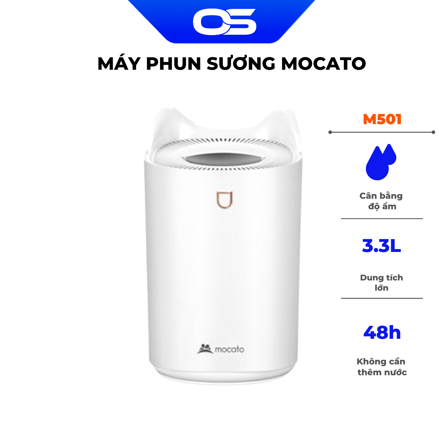 [FREESHIP MAX] [HCM][VOUCHER 40K] Máy Phun Sương Tạo Ẩm Mocato Air M501 - Khuếch tán các phân tử nước dạng nano siêu mịn - Dung tích 3300 ml - Bảo hành 12 tháng