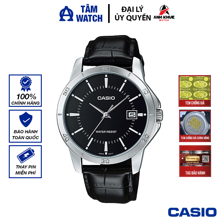 Đồng hồ nam dây da casio standard chính hãng anh khuê mtp-v004l-1audf