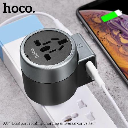 CỦ SẠC ĐA NĂNG - Ổ CẮM DU LỊCH QUÔC TẾ, TÍCH HỢP CÁC CHUẨN Ổ CẮM QUỐC TẾ, US, UK, EU,.. 2 CỔNG SẠC USB HOCO AC4- Vietstore