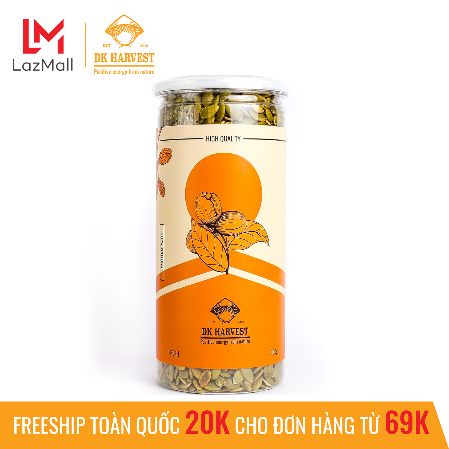 Hạt bí xanh DK Harvest nhập khẩu - Hộp 500g - hạt bí xanh rang mộc, hạt bí ăn vặt, giúp giảm cân hiệu quả