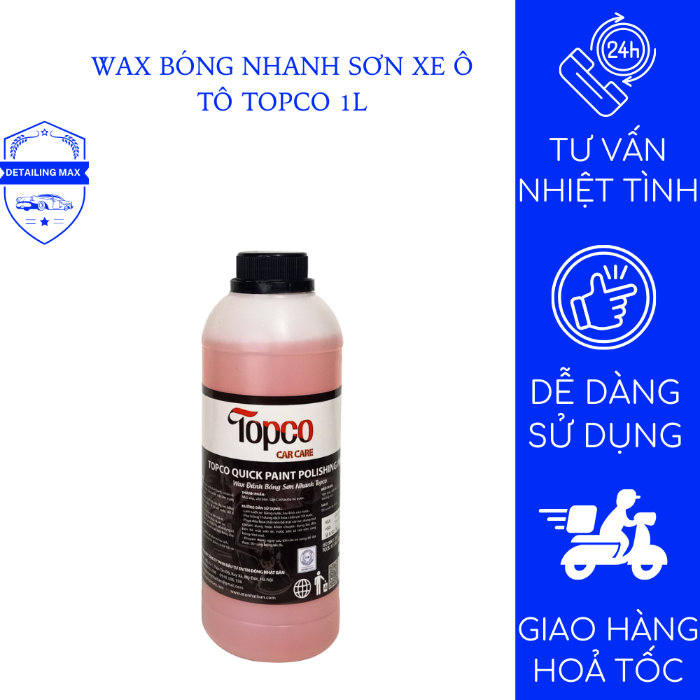 Wax bóng nhanh sơn xe ô tô Topco 1L chính hãng hiệu ứng nano