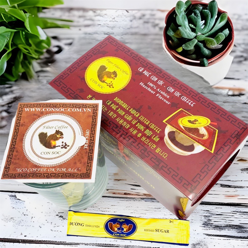 Cà phê CON SÓC Phin lọc giấy ĐƠN TÍM Hộp 10 gói