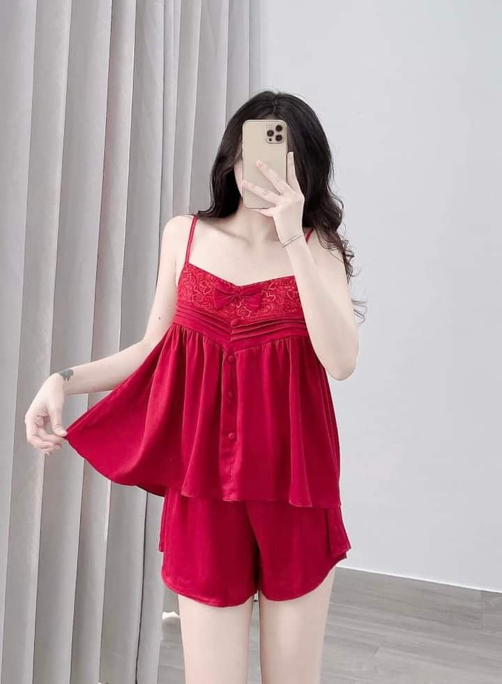 Đồ bộ 2 dây nữ lụa, set bộ ngủ nữ sexy lụa xước, lưng có bo thun Freesize 54kg - cn164
