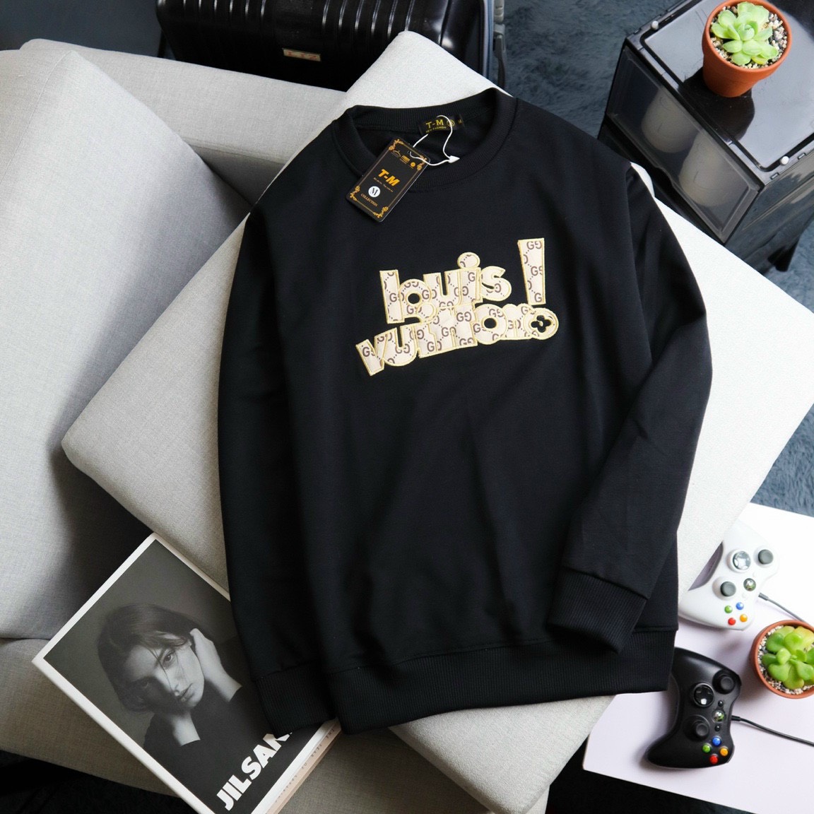 Aó thun tay dài - aó sweater nỉ da cá thêu chữ chất lượng độc đáo b622